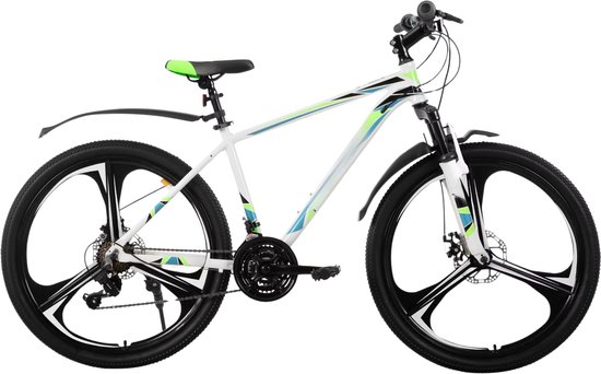 Mountainbike – Voor heren en dames – 18 versnellingen / 3 spaken / schijfremfiets – Aluminium / Wit / 66 cm van Merkloos