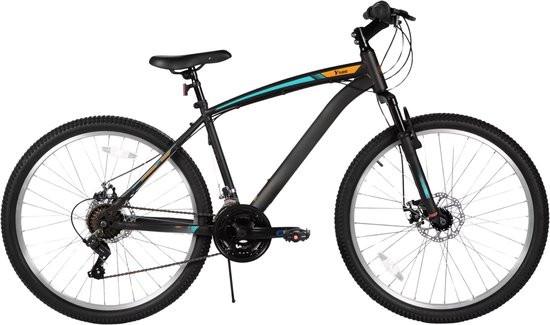 Mountainbike – Voor heren en dames – 18 versnellingen, voorverende vork, dubbele mechanische schijfremmen – 66 cm, oranje van Merkloos