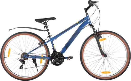 Mountainbike – Voor heren en dames – Hardtail, 21 versnellingen, V-brake – 66 cm wielen, blauw, frame van hoogwaardig staal