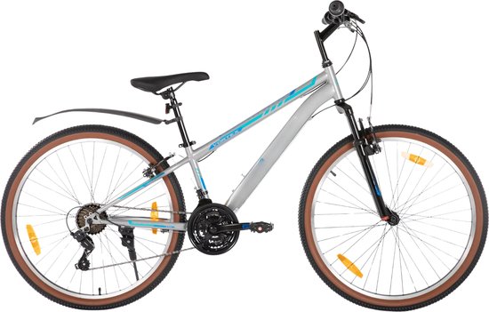Mountainbike – Voor heren en dames – Hardtail, 21 versnellingen, V-brake – 66 cm wielen, grijs, frame van hoogwaardig staal