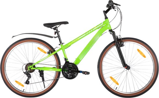 Mountainbike – Voor heren en dames – Hardtail, 21 versnellingen, V-brake – 66 cm wielen, groen, frame van hoogwaardig staal