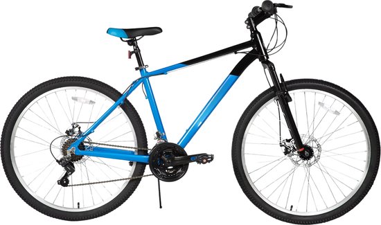 Mountainbike – Voor heren en studenten – 18 versnellingen, voor- en achterschijfremmen, verende vork – 66 cm / 70 cm wielen, blauw, aluminium frame