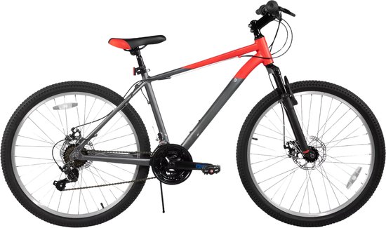 Mountainbike - Voor heren en studenten - 18 versnellingen, voor- en achterschijfremmen, verende vork - 66 cm / 70 cm wielen, oranje, aluminium frame