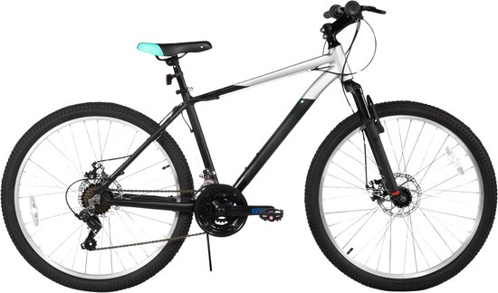 Mountainbike – Voor heren en studenten – 18 versnellingen, voor- en achterschijfremmen, verende vork – 66 cm / 70 cm wielen, zwart, aluminium frame