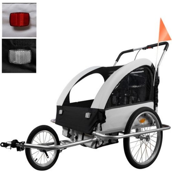 MOZY® - 3 in 1 Fietskar - 2 persoons - Grijs - tot 40 kilo - Hardloopkinderwagen - Fietsaanhanger - Buggy Functie - Wandelwagen - Bagagefietskar van MOZY