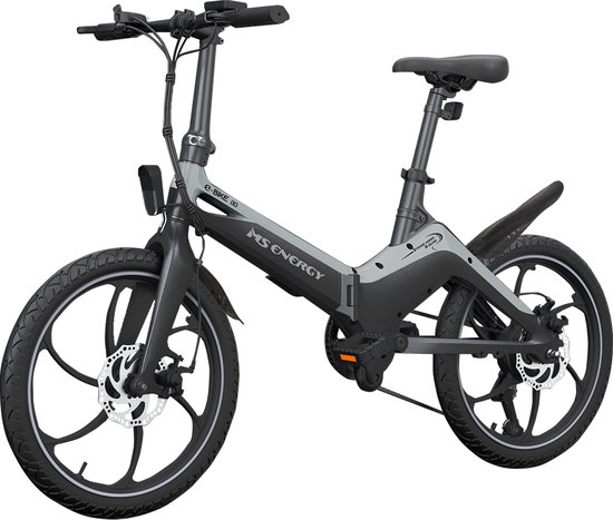 MS Energy i10 - Elektrische Fiets - Vouwfiets - Plooifiets - Grote 20 inch Wielen - 25km/h - 36V - 250W Motor - 50km Actieradius - Uitneembare Batterij - Shimano 6 Versnelling - Dubbele Remschijf - Grijs/Zwart van MS Energy