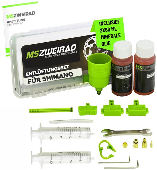 MSZweirad ontluchtingsset met olie - Shimano ontluchtingskit vervanging minerale olie uit schijfremmen voor MTB-mountainbike, trekking-, stads- of e-bike van Merkloos