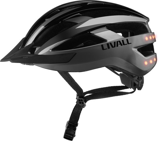 MT1 Neo II Grey & Black L size Bluetooth-fietshelm met luidsprekers & ingebouwde microfoon, valdetectie, mountainbikehelm met richtingaanwijzers & remlicht, MTB- & racefietshelm voor volwassenen (heren & dames)