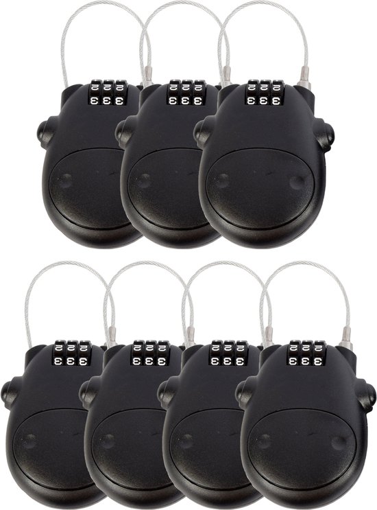 Multifunctioneel Zwart Cijferslot Set van 7 - Combinatieslot Hangslot met 80 cm Staalkabel - Ideaal voor Koffers, Fietsen & Snowboard van Gadgethuys