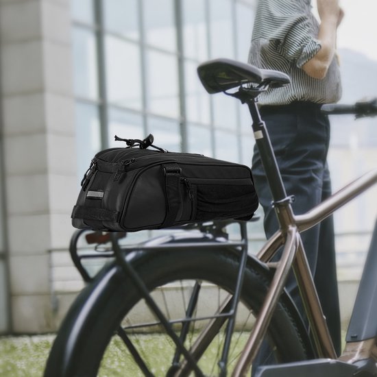 Multifunctionele, waterdichte fietstas voor op de bagagedrager, voorzien van verstelbare schouderbanden en meerdere vakken voor fietsspullen. van Merkloos