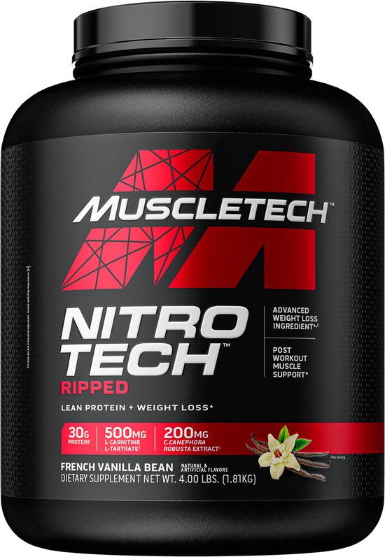 Muscletech Performance Series Nitro-Tech Ripped (4lbs) Vanilla Cream - Eiwitten - Wei-eiwit Mix van Merkloos