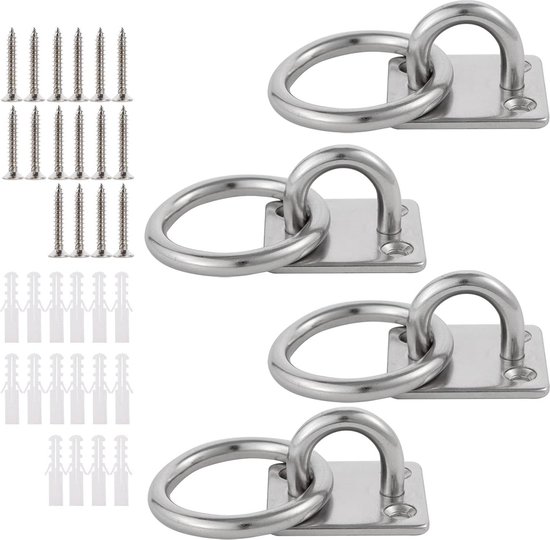 Muuranker RVS 304 Oogplaat met Ring M6 - Duurzame Bevestigingshaken - Ophangen van Hangmat - Boksen Bokszak Yoga Touw muuranker van HJH.