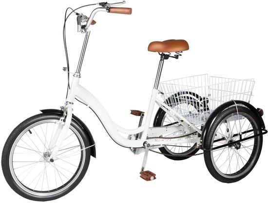 Mygroot - Fiets- Driewieler Volwassenen – 20 Inch – Met Mand – Enkele Snelheid – Wit – Comfort & Stabiliteit – Voor Senioren & Dagelijks Gebruik van Merkloos