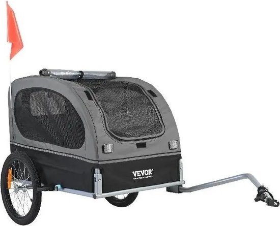 Mygroot - Hondenfietskar - 2 in1 Dierenfietskar - Hondenkar - Honden Fiets Trailer - Hondenwagen - Inklapbaar - Reflectoren - Koppeling - Vlag - Tot 40Kg - 140 x 72 x 77cm - Grijs. van MY