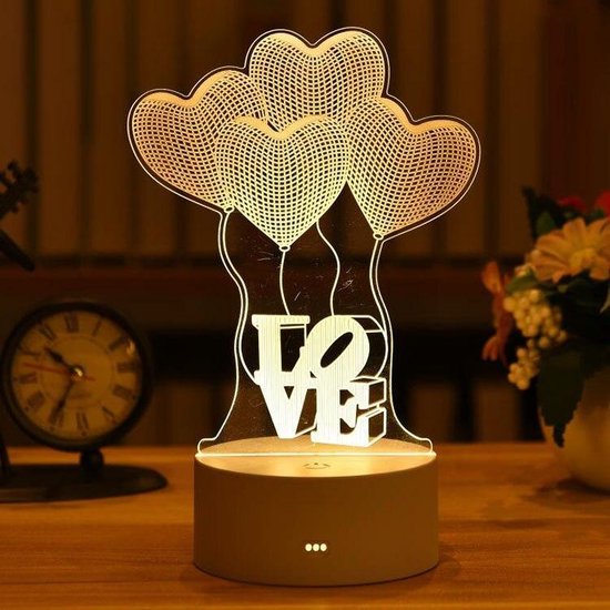 Nachtlampje kinderen - Romantische Liefde 3D Lamp - 3d led lamp - nacht lamp - Ballontjes met hartjes - Ik hou van jou - 3d illusie lamp - Cadeau voor vriend vriendin van N/A