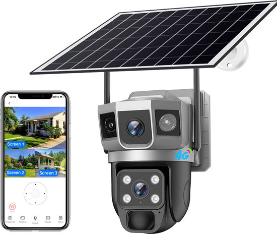Narvie VTS02-G 4G Solar Beveiligingscamera - 4MP Triple-Lens, WiFi & 4G, Zonne-energie en USB-C, Full-Color Nachtzicht PIR & Radar Bewegingsdetectie van NARVIE