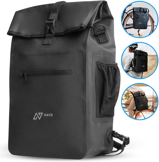 NAYD Enkele Fietstas Rugzak - 100% Waterdicht - Pakaftas Elektrische Fietsen - Fietstas, Schoudertas en Rugtas in 1 - 28 Liter van Merkloos