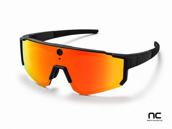 NC Smart AI VISION PRO - AI Sportbril met Camera - Smart Glasses - 360° Surround sound - Object Herkenning - Vertaler - Sport Bril - Fietsbril - Zonnebril - ZWART/ORANJE