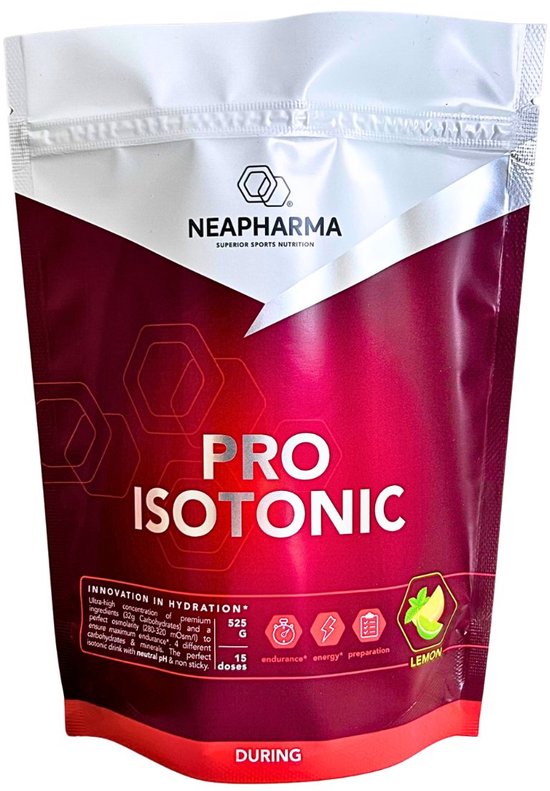 Neapharma Pro Isotonic: citroen & munt isotone sportdrank poeder - Energy Drink - Isotonic - 0.5kg - Plakt niet in mond - 15 porties