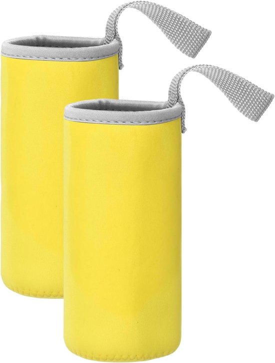 Neopreen Waterfleshoezen - Geïsoleerde Waterflessen Draagtas - 12 oz - Drinkfleshoes met Handvat - Geschikt voor 2 Stuks - Geel - Neopreen Beschermhoes - Handig voor Onderweg