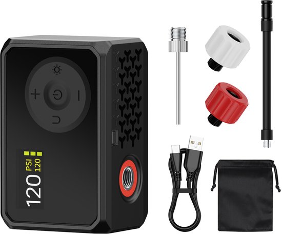 Neuda - Fietspomp Elektrisch mini -- USB C Oplaadbaar - Draagbaar - Smart Digitaal Display - Draagbare Luchtcompressor Bandenpomp - Voor Koersfiets Racefiets Gravelbike Sportfiets Stadsfiets Mountainbike E-bike E-scooter Ballen van Merkloos