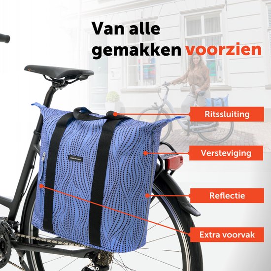 New Looxs Alma Kota - Enkele Fietstas voor Dames - Afneembare Shopper met Rits - Pakaftas Enkel - Boodschappentas met Haken - Stevig en Afneembaar - 24 Liter – Blauw van New Looxs
