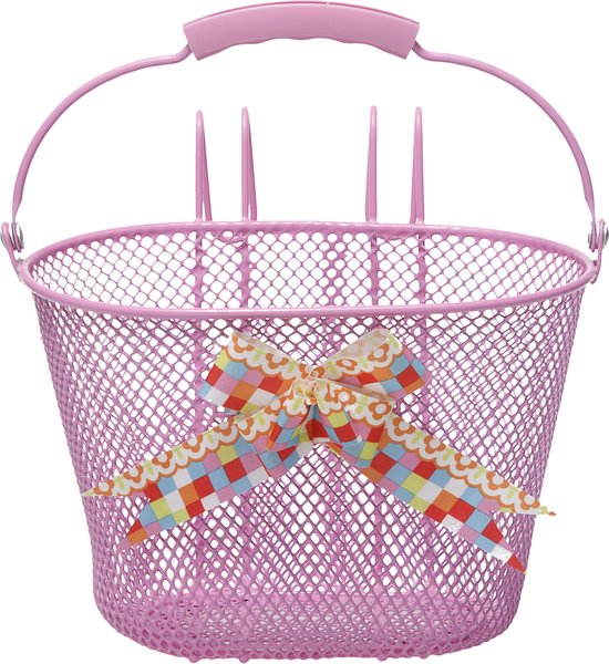 New Looxs Asti Girls Fietsmand Kinderfiets - Roze - Mand voor Meisje - Mandje met Hengsel en Strik - 8 liter van New Looxs