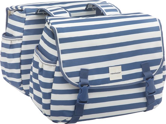 New Looxs Blue Stripe Joli Dubbele Fietstas - 34 liter - Blauw / Wit van New Looxs