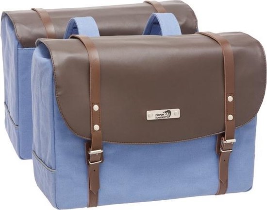 New Looxs Bolzano Canvas/Leer  - Dubbele Fietstas - 26 Liter - Blauw/Bruin van New Looxs