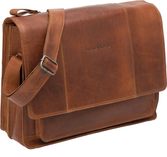 New Looxs Fellini Laptoptas Fietstas - Leer - 15 inch Laptopvak - 18 liter - Cognac van New Looxs