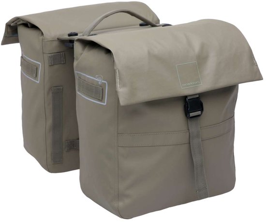 New Looxs ® Leeds Double MIK 2.0 - Dubbele Fietstas – Past op MIK Bagagedragers – Gerecycled materiaal - Geschikt voor Elektrische Fietsen – 38 liter - Taupe van Merkloos