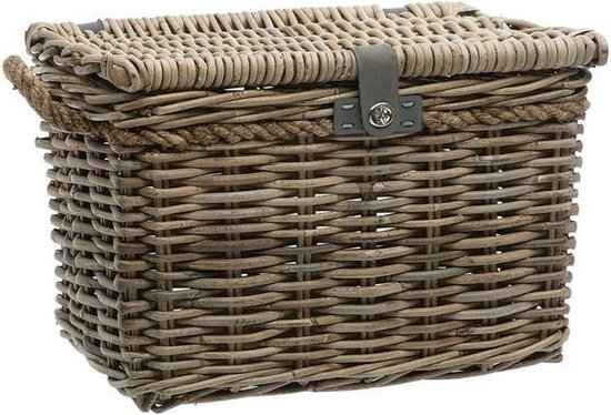 New Looxs Melbourne Large - Rotan Fietsmand met Deksel - Handgemaakt - Voorop - 45 Liter - Grijs van New Looxs