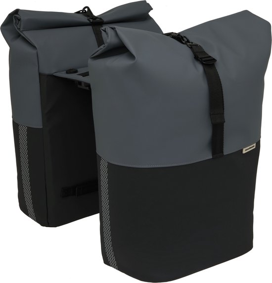 New Looxs Nyborg Double - Dubbele Fietstas - Geschikt voor Electrische Fietsen - Ingebouwde MIK Adapter - 34 Liter - Zwart & Donker Grijs van New Looxs