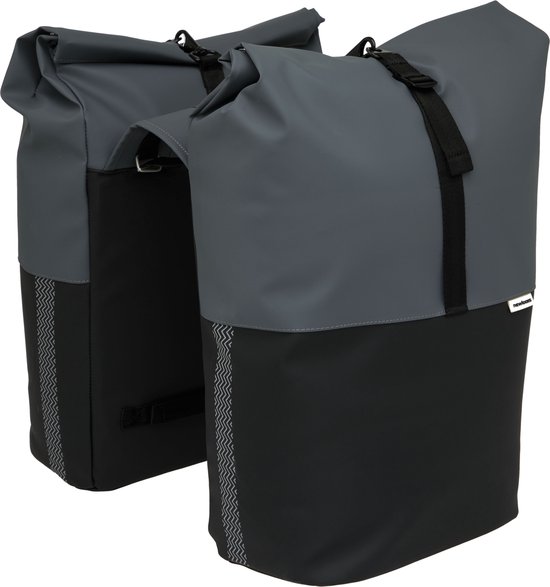 New Looxs Nyborg Double - Dubbele Fietstas - Geschikt voor Electrische Fietsen - Waterdicht Polyester - 34 Liter - Zwart & Donker Grijs van New Looxs