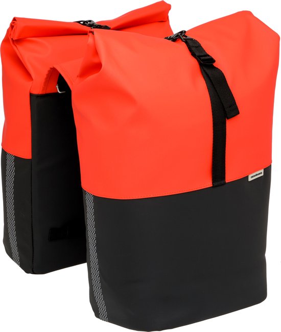 New Looxs Nyborg Double - Dubbele Fietstas - Geschikt voor Electrische Fietsen - Waterdicht Polyester - 34 Liter - Zwart & Rood van New Looxs