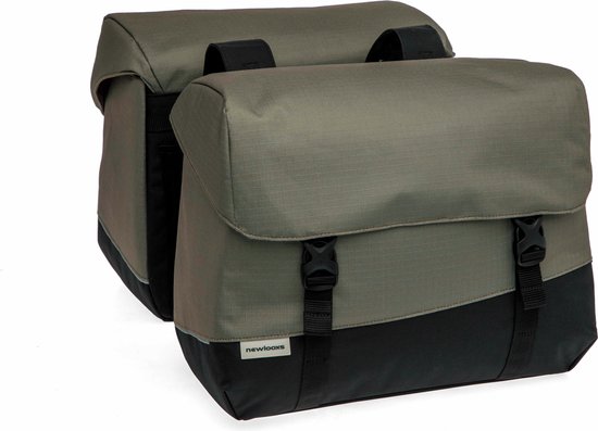 New Looxs ® Oslo Joli Double - Dubbele Fietstas - Geschikt voor elke Bagagedrager - Ook voor Electrische Fietsen - 100% Gerecycled Polyester - Stevig, Ruim en Vormvast - 37L - Black-Green van New Looxs