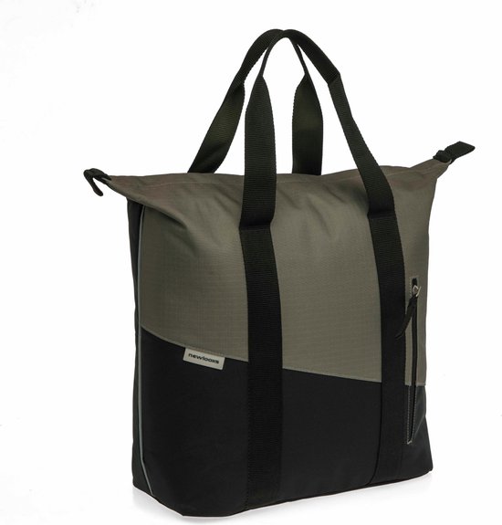 New Looxs ® Oslo Kota - Enkele Fietstas voor Dames - Shopper met Rits - Pakaftas Enkel - Afneembare Boodschappentas - 100% Gerecycled Polyester - Stevig Tas met Haken - 24 Liter - Black-Green van New Looxs