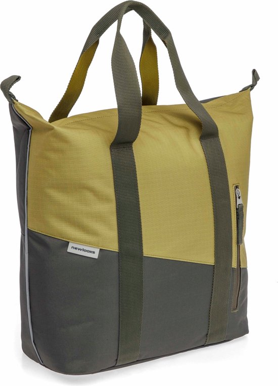 New Looxs ® Oslo Kota - Enkele Fietstas voor Dames - Shopper met Rits - Pakaftas Enkel - Afneembare Boodschappentas - 100% Gerecycled Polyester - Stevig Tas met Haken - 24 Liter - Olive-Yellow