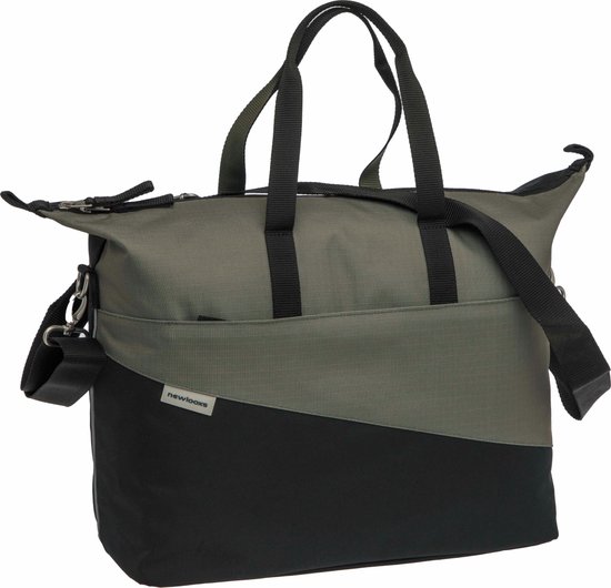New Looxs ® Oslo Tendo - Enkele Fietstas - Schoudertas met Laptopvak - Afneembare Shopper met Rits - Multifunctioneel - 100% Gerecycled Polyester - Geschikt voor Electrische Fietsen - 21 Liter - Black-Green van New Looxs