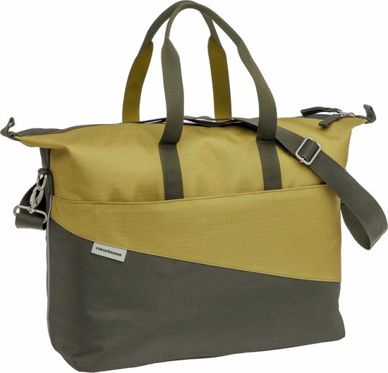 New Looxs ® Oslo Tendo - Enkele Fietstas - Schoudertas met Laptopvak - Afneembare Shopper met Rits - Multifunctioneel - 100% Gerecycled Polyester - Geschikt voor Electrische Fietsen - 21 Liter - Olive-Yellow van New Looxs
