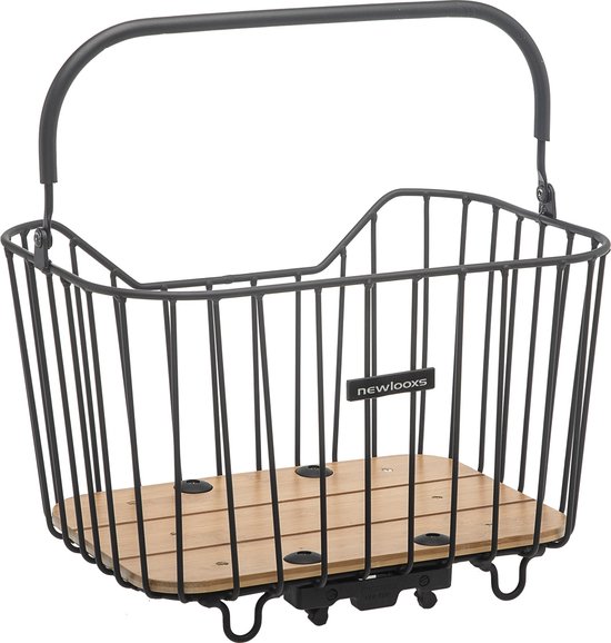 New Looxs Palermo Afneembare Fietsmand Bagagedrager Racktime - Aluminium - Houten bodem - Met zacht handvat - 24 Liter - Zwart van New Looxs