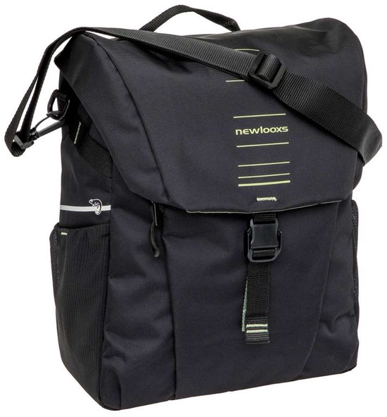 New Looxs ® Vigo Single - Enkele Fietstas – Gerecycled Materiaal - Afneembare Fietstas - Met Regenhoes en Schouderband – 20 Liter – Zwart - Groen van Merkloos