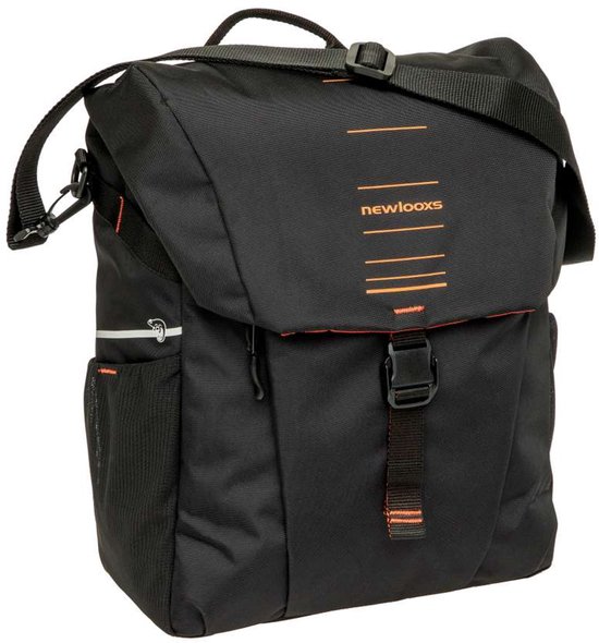 New Looxs ® Vigo Single - Enkele Fietstas – Gerecycled Materiaal - Afneembare Fietstas - Met Regenhoes en Schouderband – 20 Liter – Zwart - Oranje van Merkloos