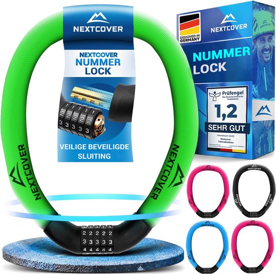 NEXTCOVER® Cijferslot Fietsslot - Het origineel - [SAFESECURE] Hoge veiligheid - Fietssloten met 5-cijferige cijfercode, cijferslot fiets staal - Fietsslot perfect voor e-bike - Kettingslot Groente van $