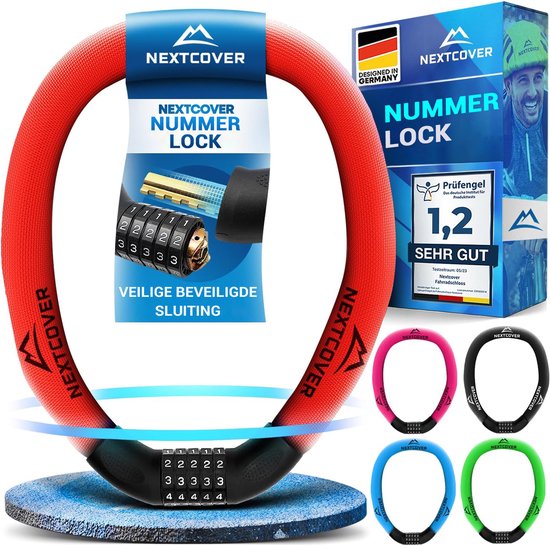 NEXTCOVER® Cijferslot Fietsslot - Het origineel - [SAFESECURE] Hoge veiligheid - Fietssloten met 5-cijferige cijfercode, cijferslot fiets staal - Fietsslot perfect voor e-bike - Kettingslot Rood van $