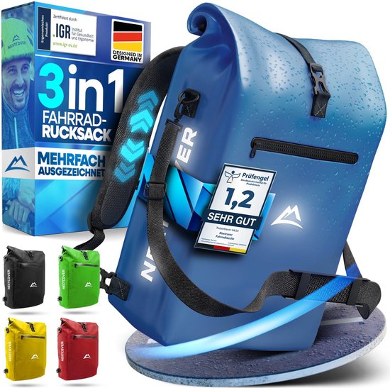 NEXTCOVER® NIEUW 3-in-1 fietstas voor bagagedrager [Aquashield] - Reflecterend bagagedragertas waterdicht - rugzak en schoudertas [25 liter]- Blauw van NEXTCOVER®