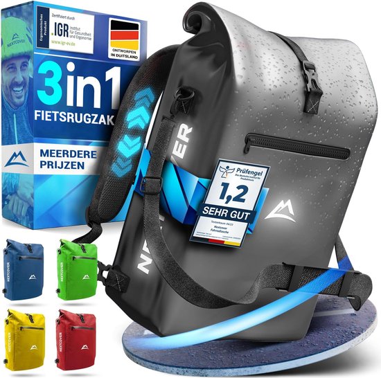 NEXTCOVER® NIEUW 3-in-1 fietstas voor bagagedrager [Aquashield] - Reflecterend bagagedragertas waterdicht - rugzak en schoudertas [25 liter]- Zwart van NEXTCOVER®