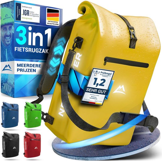 Nextcover® NIEUW 3in1 Fietstas voor Bagagedrager [Aquashield] - Bagagedragertas, Rugzak en Schoudertas [25 Liter] I Waterdichte Fietstas van NEXTCOVER®