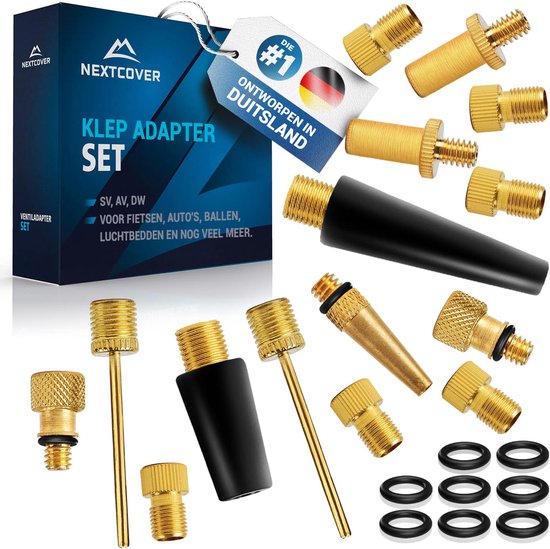 Nextcover® Profi Fietsventiel Adapter Set [15-delig] I Geschikt voor alle Ventielen I Adapter voor Frans ventiel voor Fietspomp & Compressor I Fietsventieladapter I Ventieladapter I Autoventiel I Fiets Ventiel van Merkloos