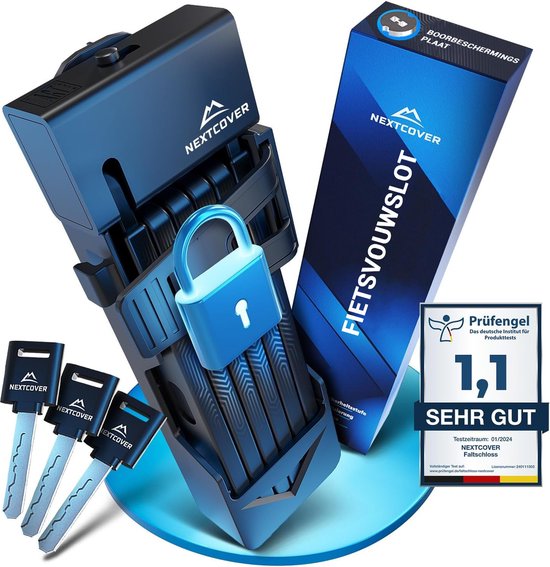 NEXTCOVER® vouw fietsslot - Het origineel - met SteelSecure technologie en 3 sleutels - Robuust fiets slot van koolstofstaal - Vouwslot met houder, hoge veiligheid fietssloten van NEXTCOVER®